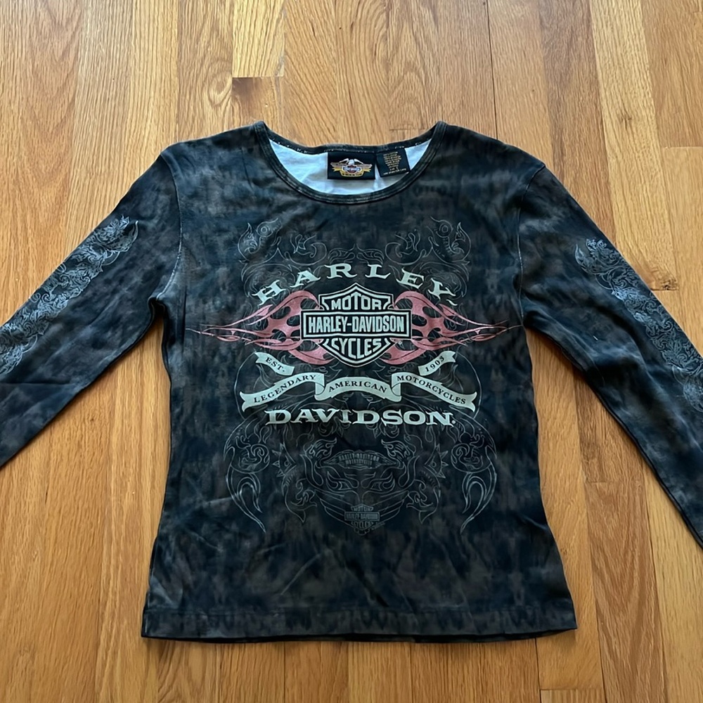 Harley-Davidson Long Sleeve Crop Top Size Small Camo